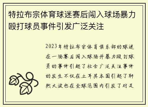 特拉布宗体育球迷赛后闯入球场暴力殴打球员事件引发广泛关注 特拉布宗体育球迷赛后闯入球场暴力殴打球员事件引发广泛关注